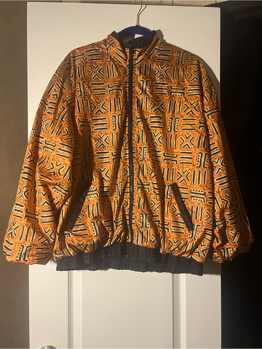 Avon Orange Patterned Puff Jacket with Tribal Motif